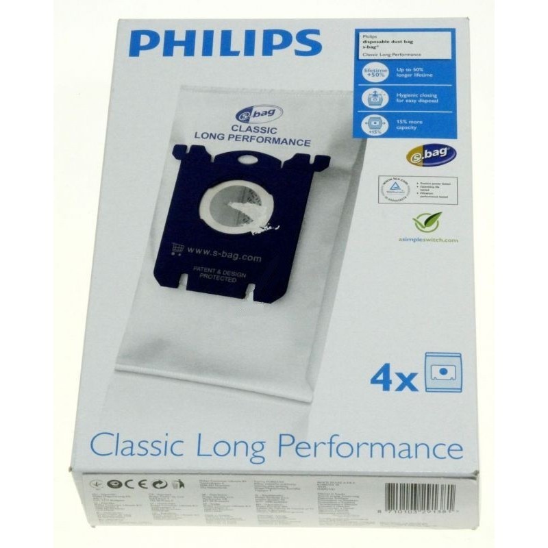 S-BAG SACS ASPIRATEUR (X4) CLASSIQUE LONG PERFORMANCE POUR ASPIRATEUR  PHILIPS