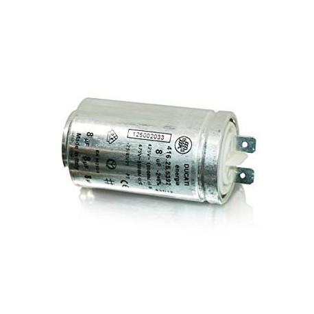 CONDENSATEUR 8UF 425V/475V AVEC CONNECTEUR POUR SECHE-LINGE AEG - ELECTROLUX