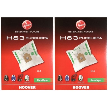 Lot de 2 sachets de sacs (x4) H63 pour aspirateur Hoover