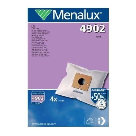 Menalux 4902 Lot de 4 sacs Duraflow pour aspirateurs LG